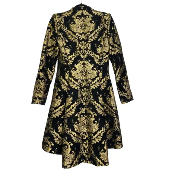 Alice‎ + Olivia Black Gold Brocade Jacquard Collarless Long Jacket Coat XS - Picture 5 of 9